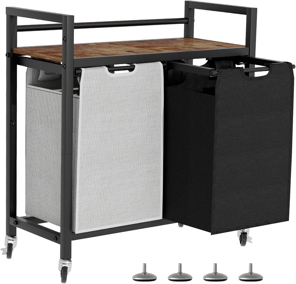 SwaaVee Laundry Sorter, Laundry Hamper with Wooden Top Shelf, 2×14.5Gal(110L)...