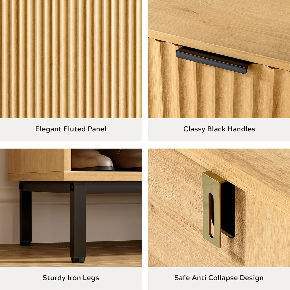 EYYTHUNG Fluted Shoe Cabinet with Doors, Large Wooden Shoe Storage Cabinet wi...