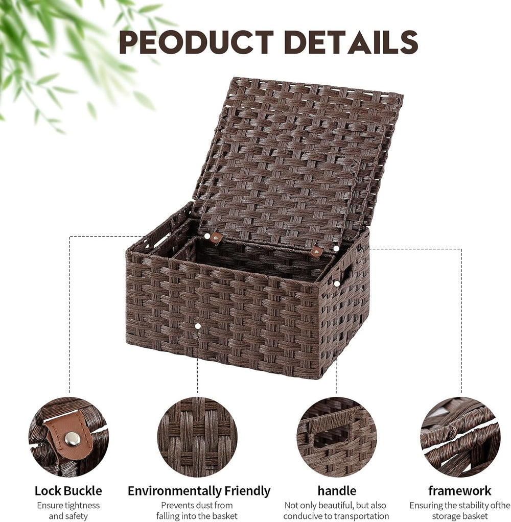 Woven Storage Bins With Lids Shelf Baskets Wicker Organizing Rattan Boxes Han...