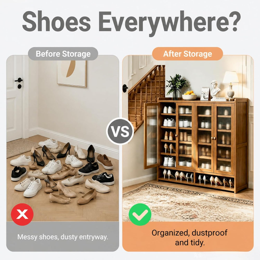 qeknxks7-Tier Bamboo Shoe Cabinet，Shoe Storage Cabinet with Doors, 25-30 Pair...