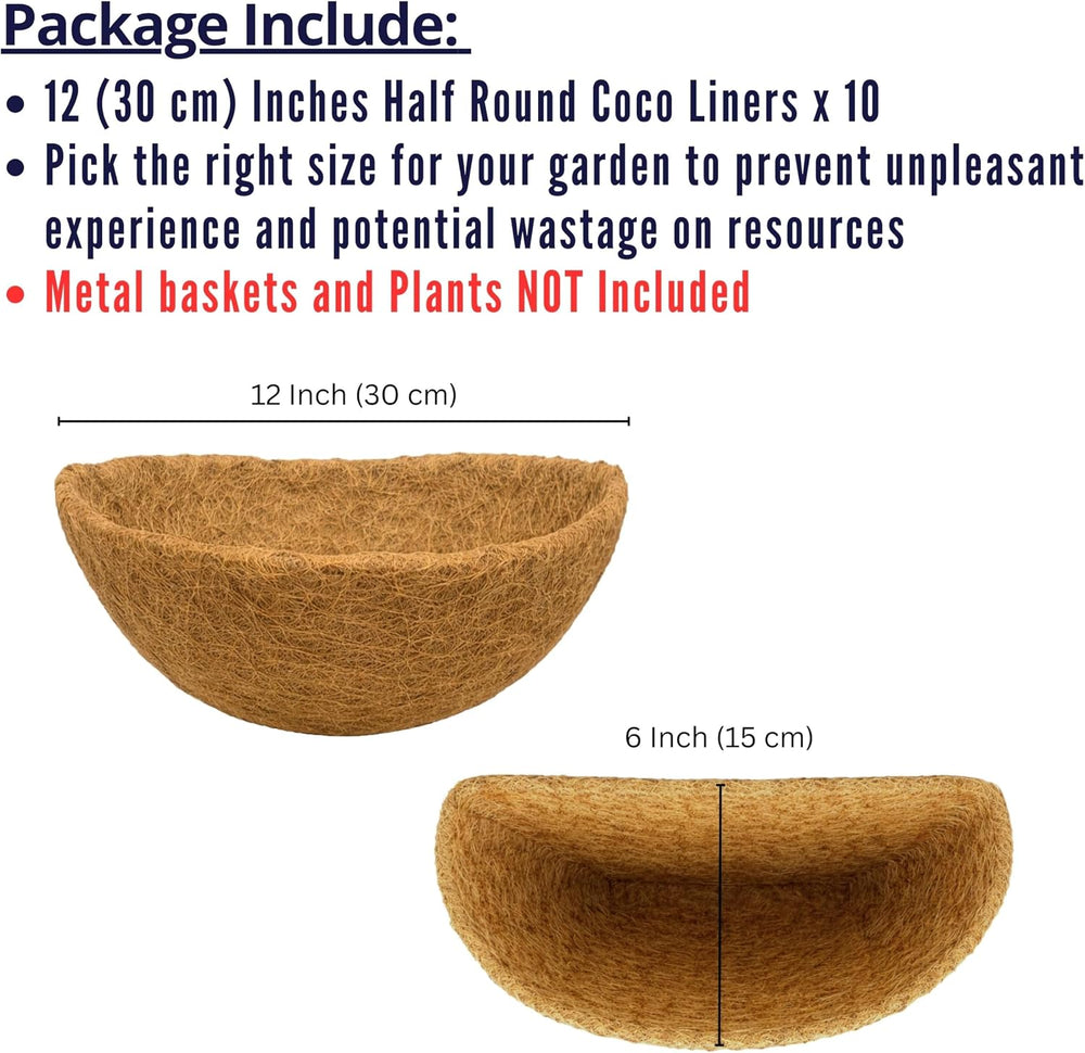 LaLaGreen 12" (10 Pack, Half Round) Coco Liners for Hanging Basket – Bul...