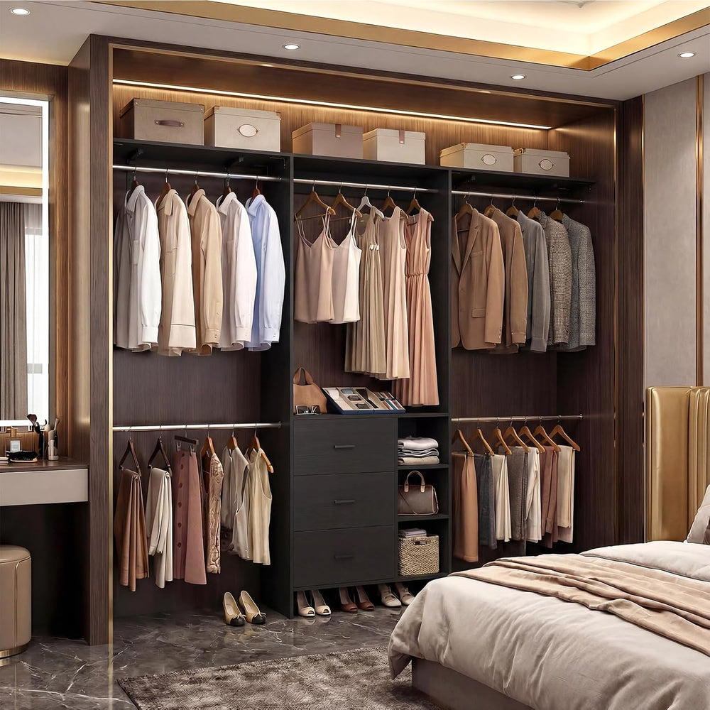 Aheaplus Closet System, Closet Organizer with 3 Wooden Drawers, 8FT Closet Or...