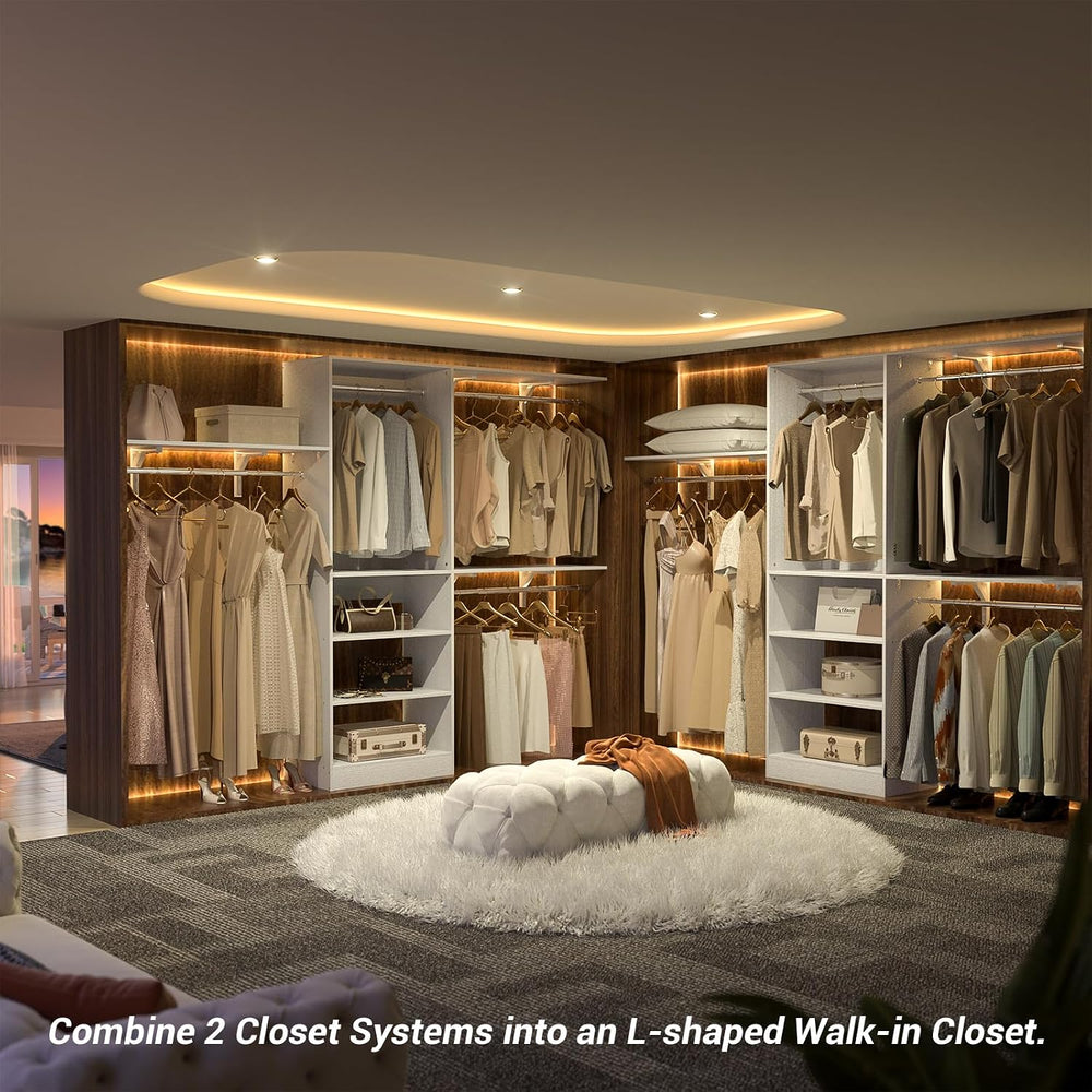 8FT Closet System with 3 Wooden Storage Shelves, 96'' Closet Organize...