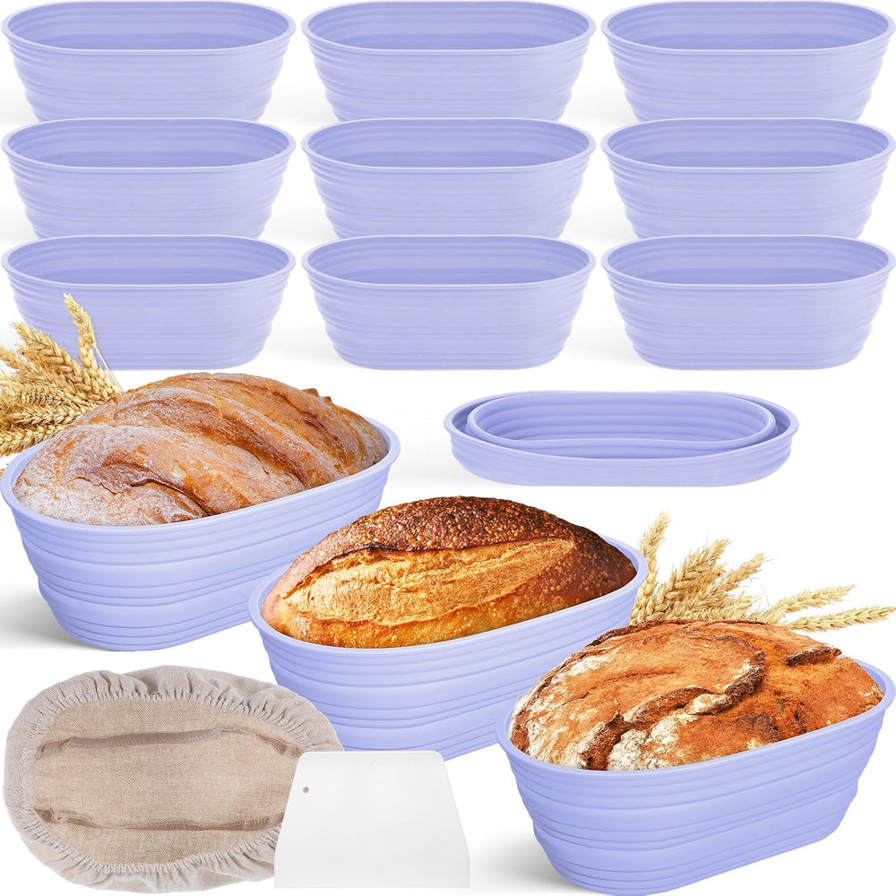 Nuogo 9 Pack Collapsible Silicone Oval Bread Proofing Baskets Bulk, Purple
