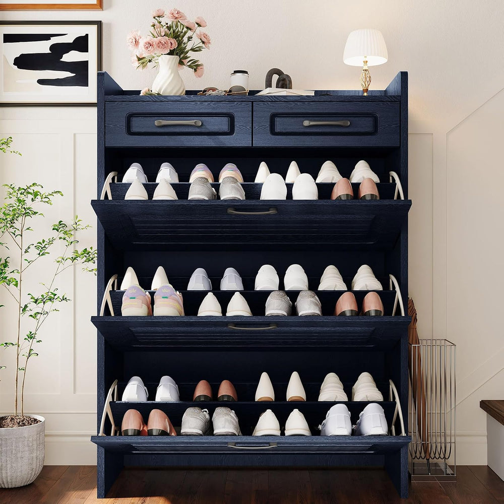 Lakifun Narrow Shoe Organizer Cabinet with 3 Large Flip Drawers & 2 Stora...