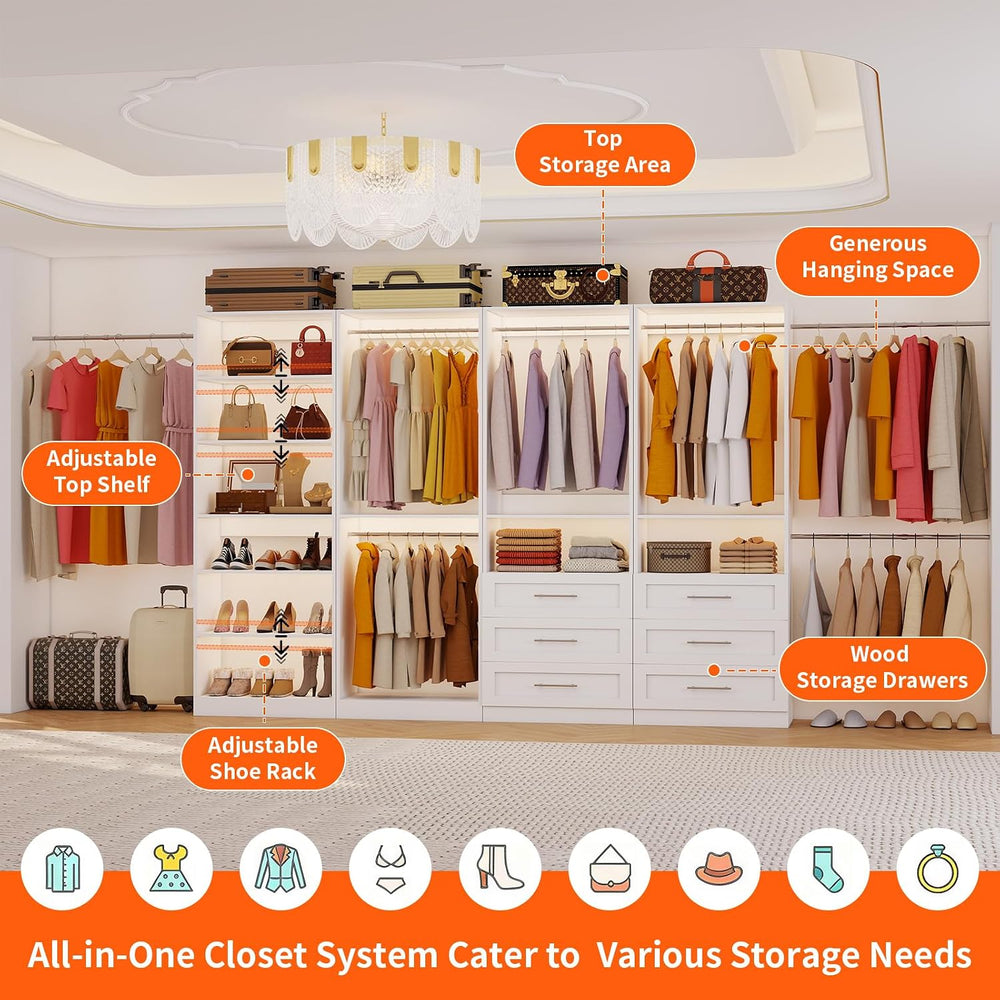 Closet System Set of 4, 8-21FT Closet System with 6 Drawers, 8 Shelves & ...