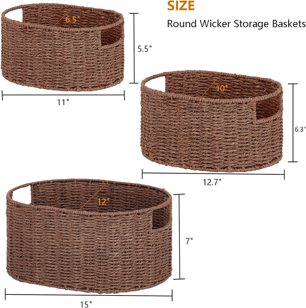 Vagusicc Wicker Storage Basket, Set of 3 Hand-woven Storage Baskets for Organ...