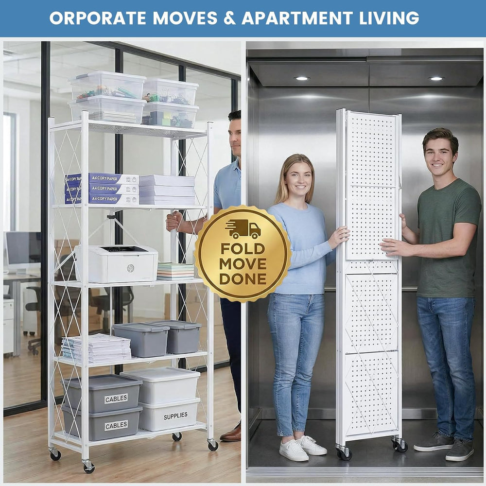 ALANNG 70.7" H Metal Storage Shelves, 5 Tier Folding Shelf on Wheels