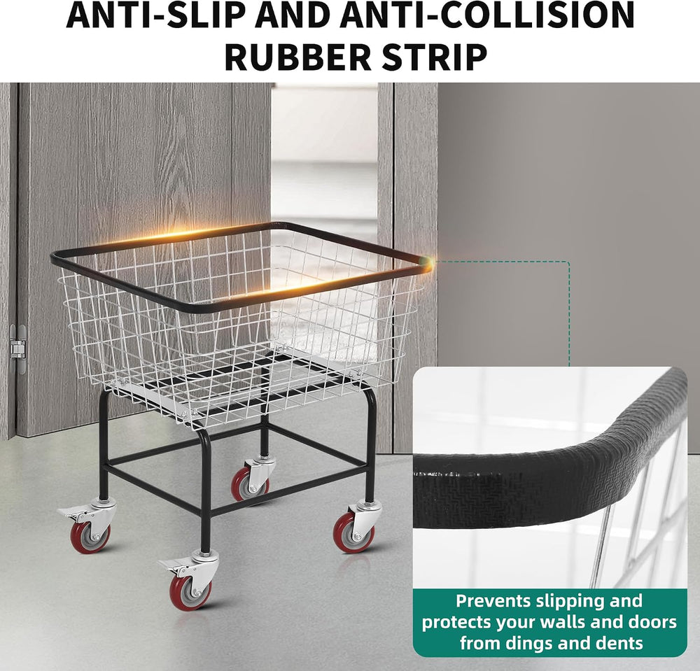 Large Rolling Laundry Cart with Wheels, Holds 2 Washer Loads, Steel