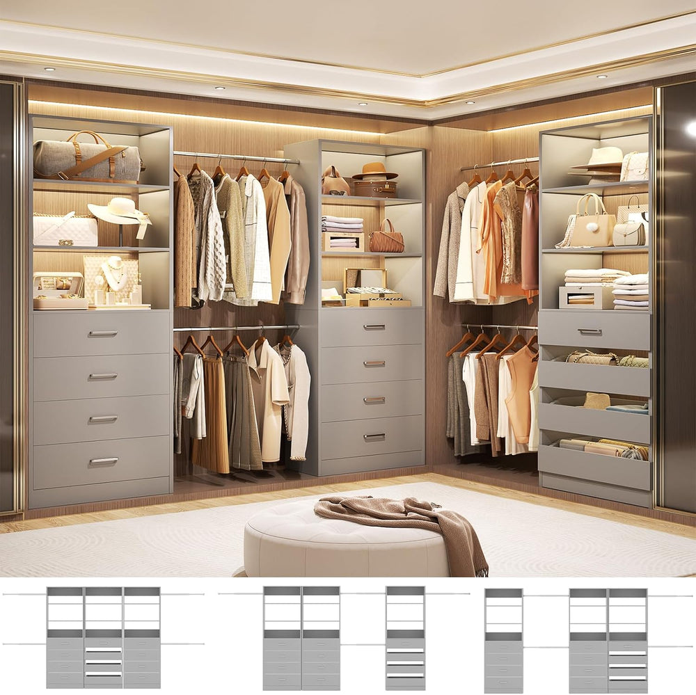 Aheaplus Closet System with 12 Drawers, 8.5-11.5Ft Closet Organizer System