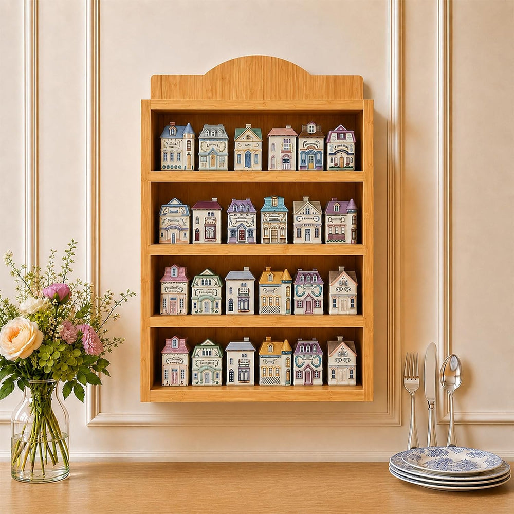Farmhouse Spice Rack Wall Mounted, 4 Tier Wooden Spice Organizer Shelf for 24...