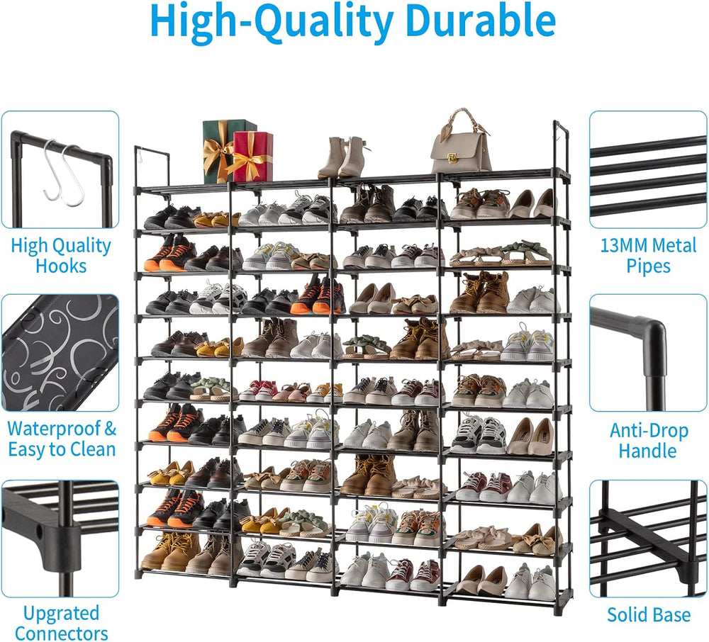 10-Tier Tall Shoe Rack - Free Standing Large Metal Closet Storage Shelves - S...