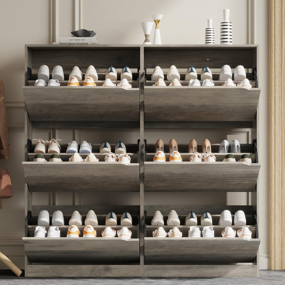 Xixini Shoe Storage Cabinet for Entryway with 6 Flip Drawers, Sturdy Wood Hid...