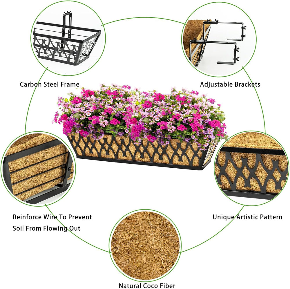 2 Pack 16 Inch Window Boxes Planters Railing Planter Box with Adjustable Brac...