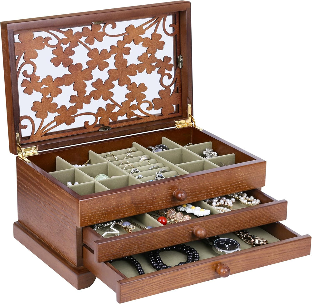 Kendal Wooden Jewelry Box for Women, Real Wooden Jewelry Holder Organizer Box...