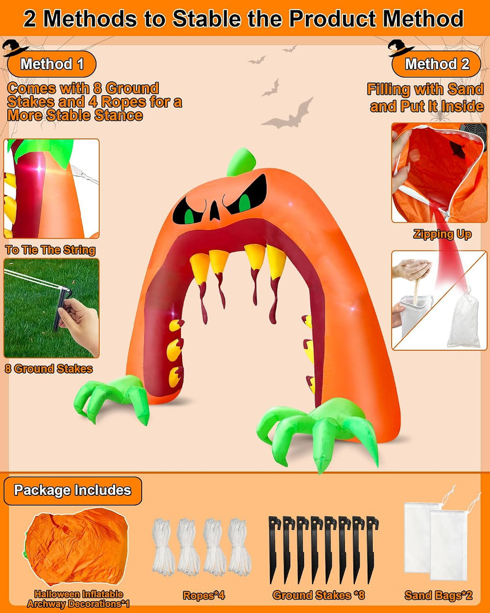 Giant Halloween Inflatables Pumpkin Archway Halloween Decorations Outdoor