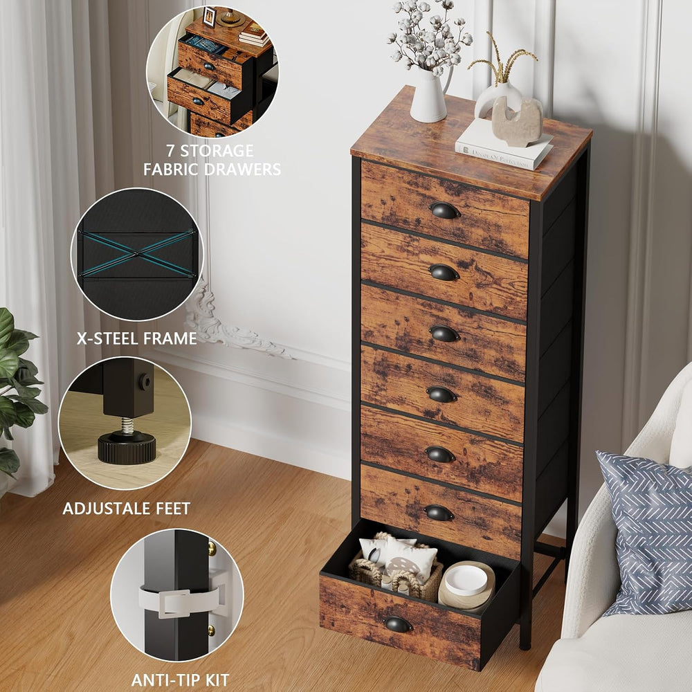 Furnulem Dresser for Bedroom, 7 Drawers Tall Chest of Drawers
