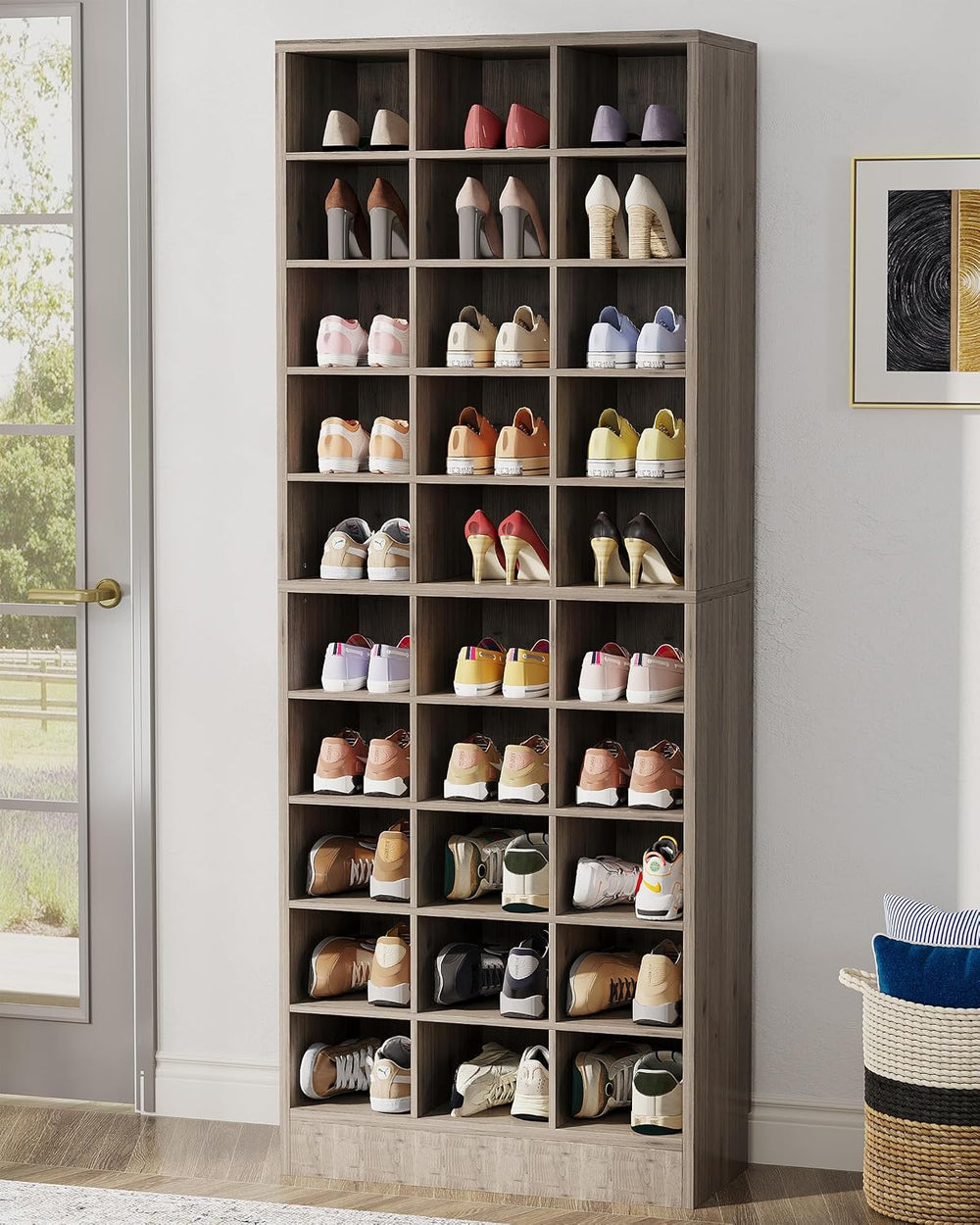Tribesigns 10-Tier Shoe Storage Cabinet, Gray Wooden Shoe Rack with 30 Cubbie...