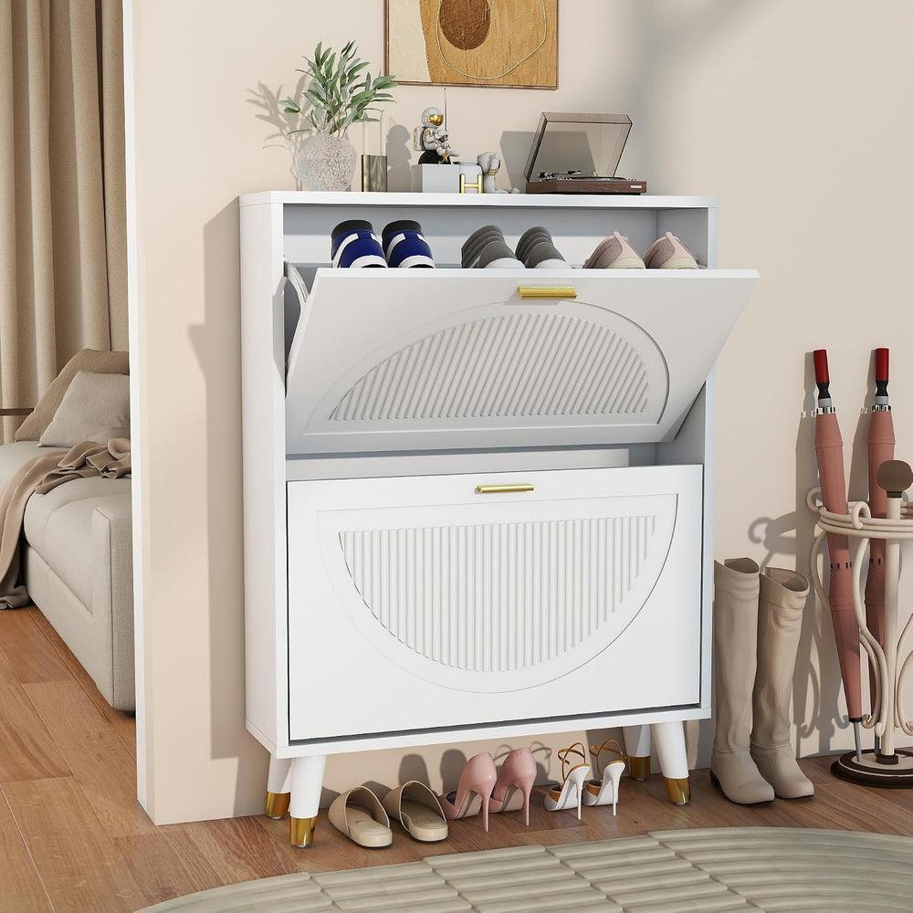 Shoe Cabinet Storage for Entryway: 24" White Shoe Storage Cabinet