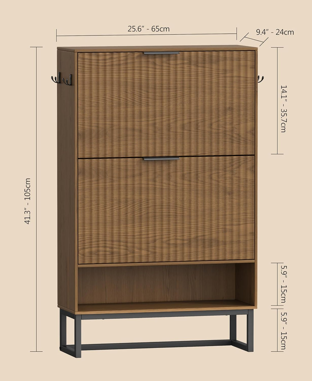 Akxomel Fluted Shoe Storage Cabinet, Narrow Hidden Shoe Rack Cabinet with Met...