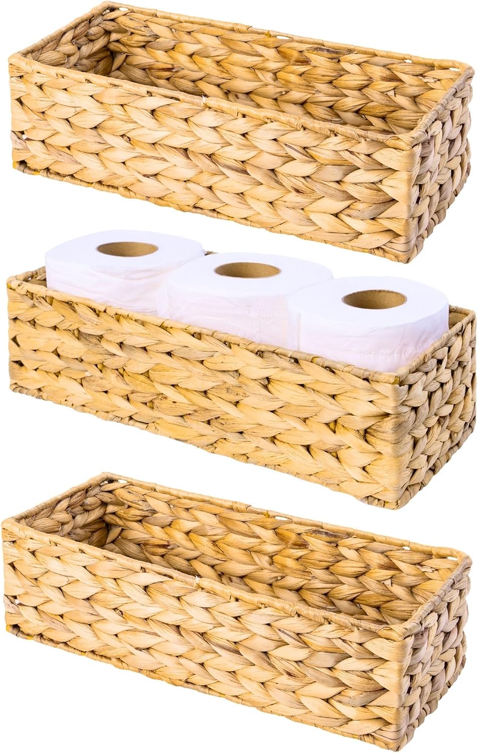 M4DECOR Set of 3 Wicker Toilet Paper Holders – Toilet Tank Basket, Back of To...