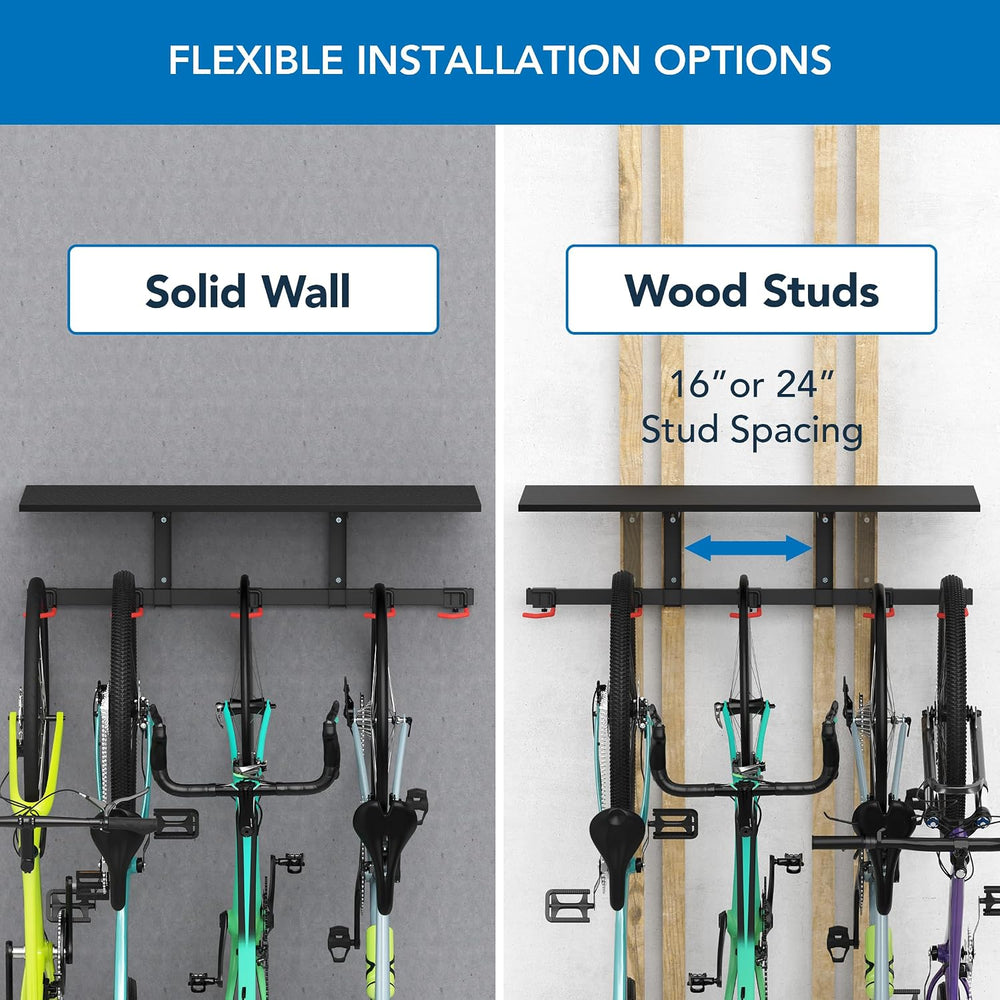 Mount-It! WheelsUp Bike Storage Rack with Shelf | Wall Mounted Garage Organiz...
