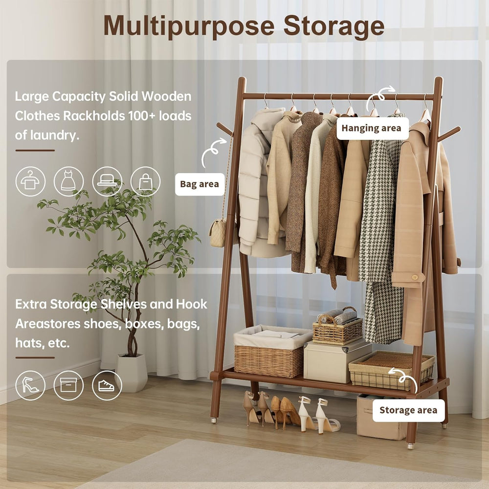 Muwuele Solid Wood Clothing Rack, Rolling Clothes Rack for Hanging Clothes, G...