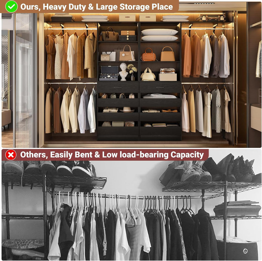 Aheaplus Closet System, Wood Closet Organizer System with 8 Drawers &4 Rods