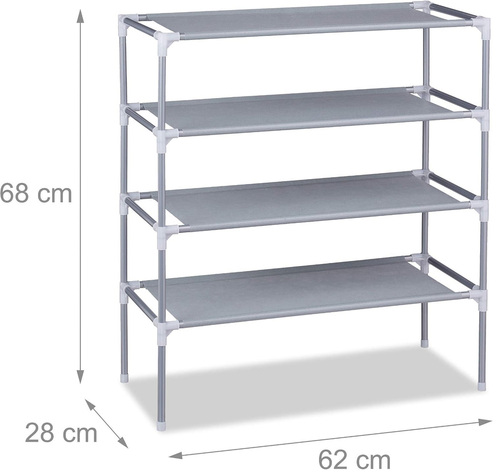 Relaxdays Fabric 4 Levels for 12 Pairs, Shoe Rack Height 68 x Width 62 x Dept...