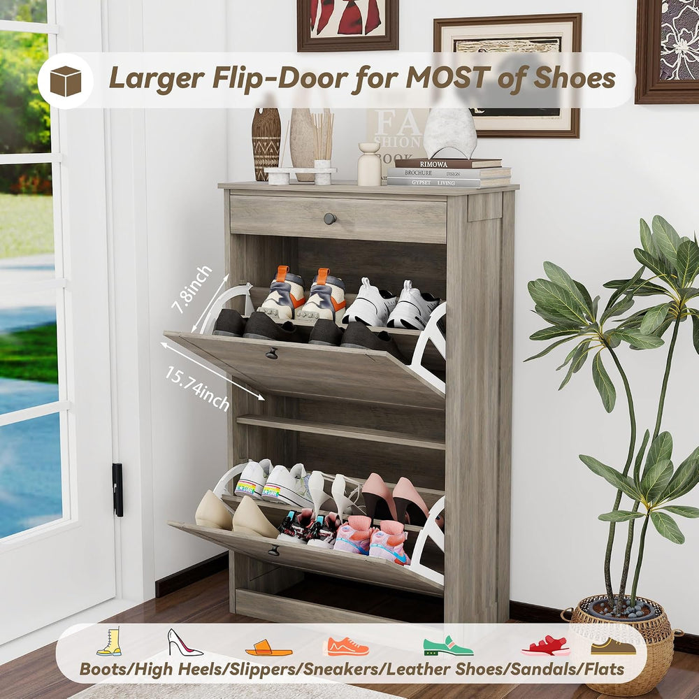 Shoe Cabinet with 2 Flip Drawers, Freestanding Shoe Storage Organizer