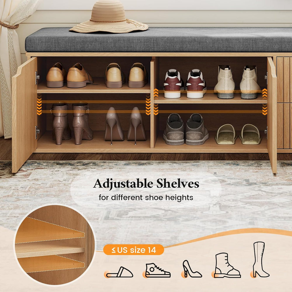 59" Storage Bench with Drawer, 2-Tier Shoe Bench with Storage, Long Entr...