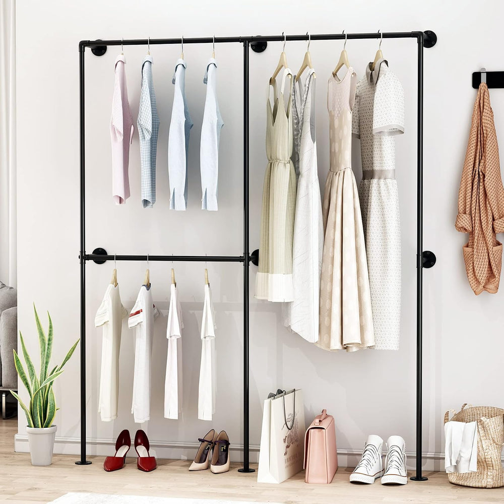 DR.IRON Industrial Pipe Clothing Racks with Double Bar, Industrial Black Clot...