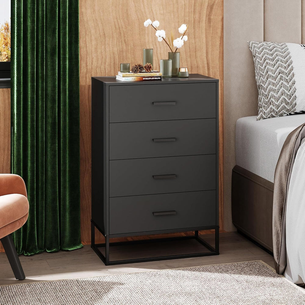WLIVE Black Dresser for Bedroom with 4 Drawers, Tall Dresser with Sturdy Meta...