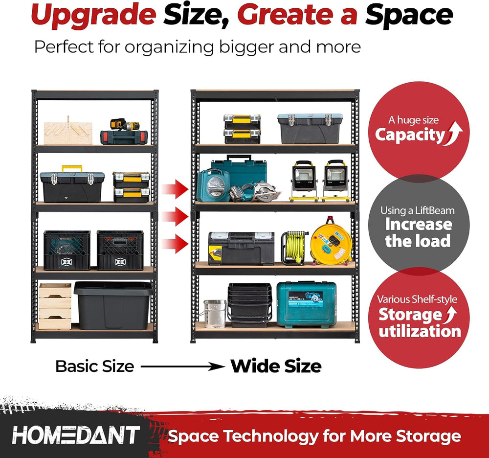 HOMEDANT 47.7" W 5 Tier Heavy Duty Garage Shelving Adjustable Metal Rack...
