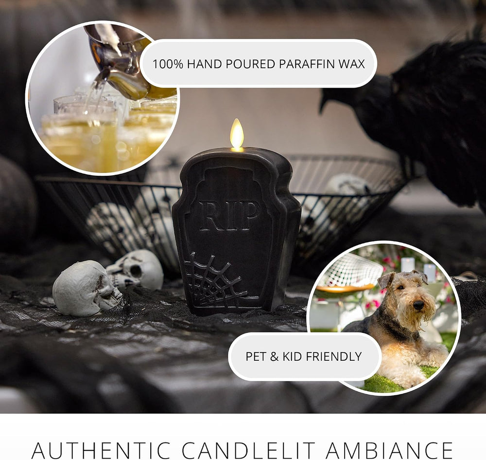 Luminara Black Flameless Candle RIP Tombstone Figural (2" x 5.5") M...