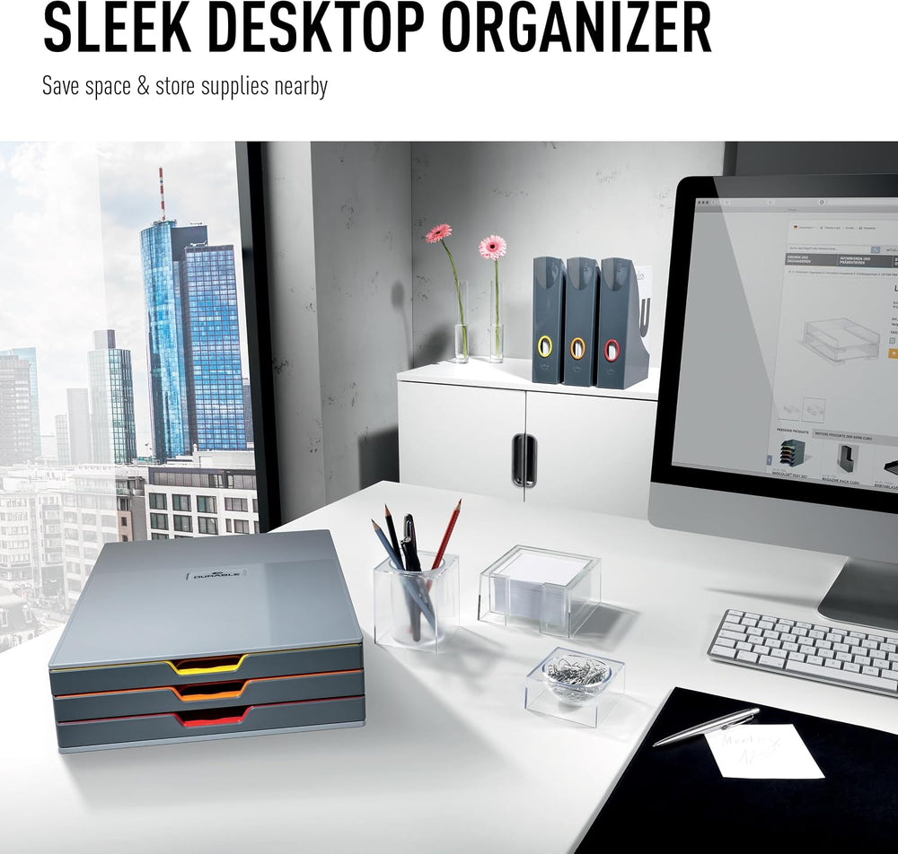 Durable Varicolor Drawer Organizer, 3 Color Coded Drawers, Gray