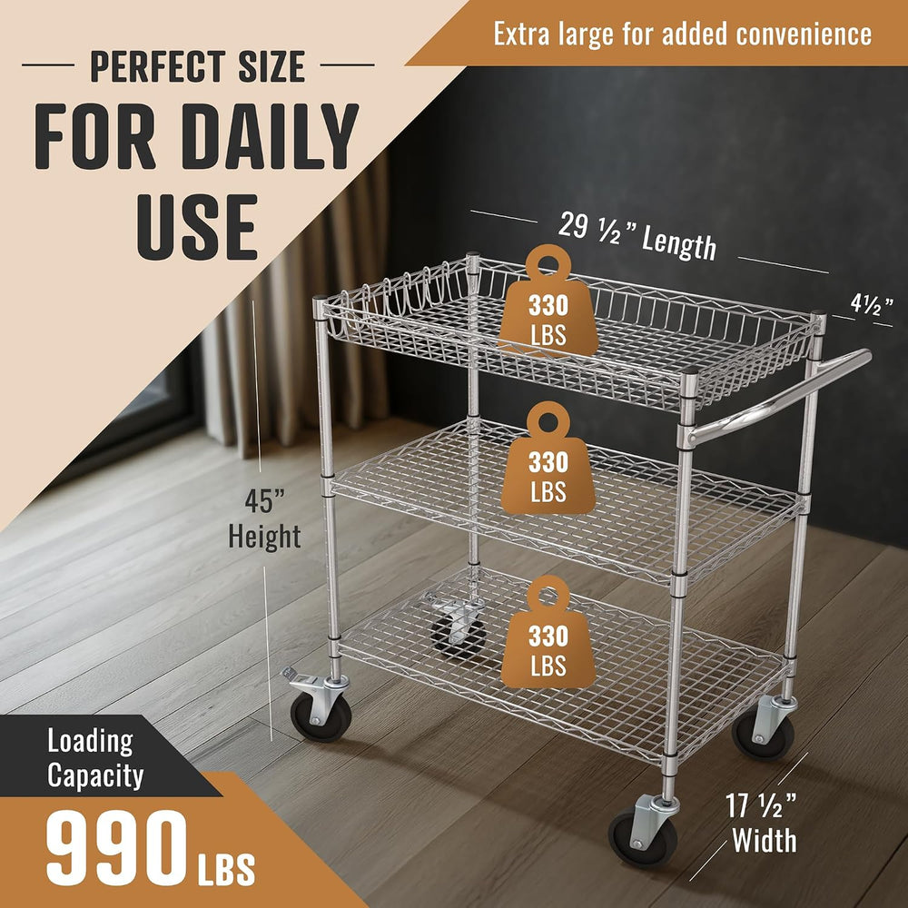 3 Tier | 34" Length | Heavy Duty & Longer Wire Commercial Grade Roll...