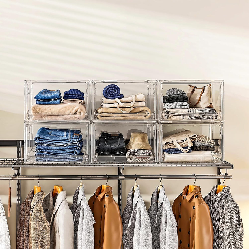 Large Clear Stackable Storage Drawer Organizer for Closet, 3 Pack