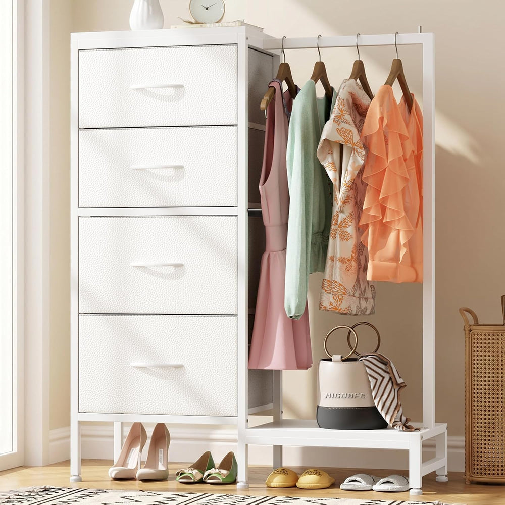 HIGDBFE Tall Dresser 44''H with Hanging Rack, 4 Drawers Small Closet ...