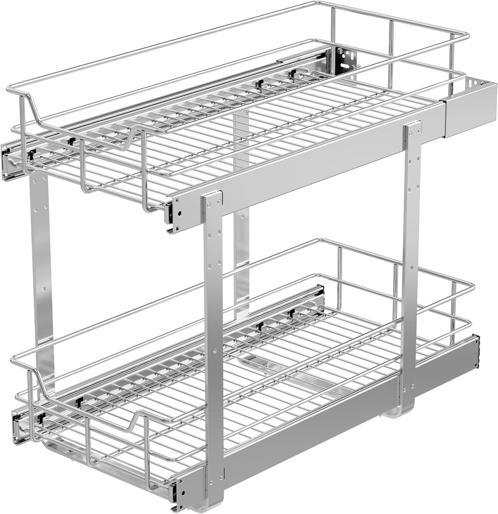 2 Tier Pull Out Cabinet Organizer 11" W X 22" D, Chromed, Full Slid...