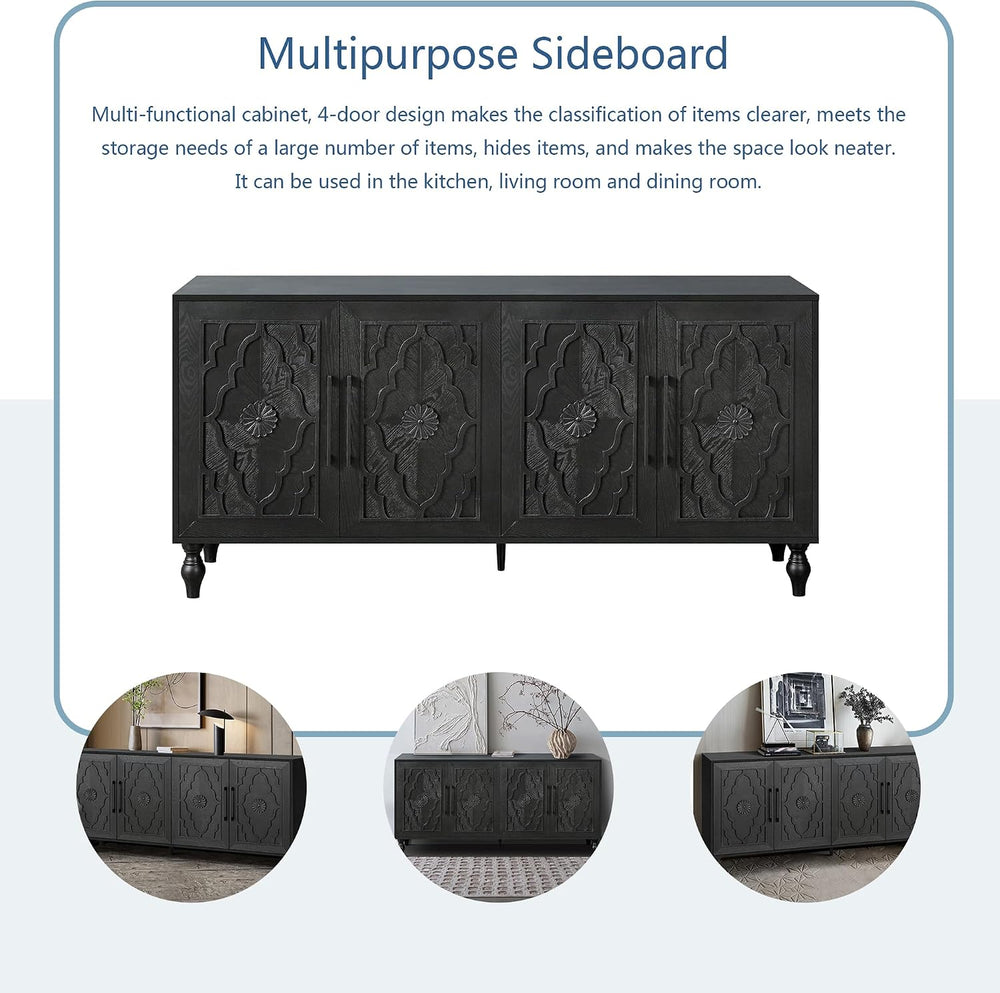 YOPTO Wood Storage Sideboard with Three Tempered Glass Doors and Adjustable S...