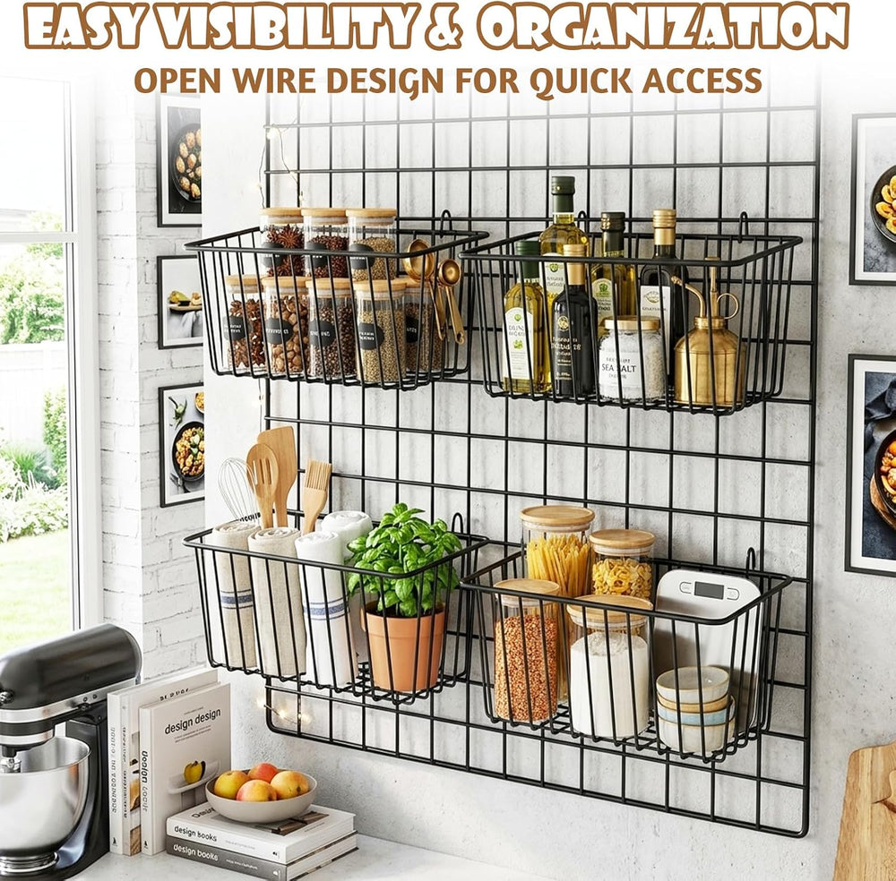 10 PCS Wire Baskets Wall Grid Panel Hanging Wire Basket Hanging Wall Baskets ...