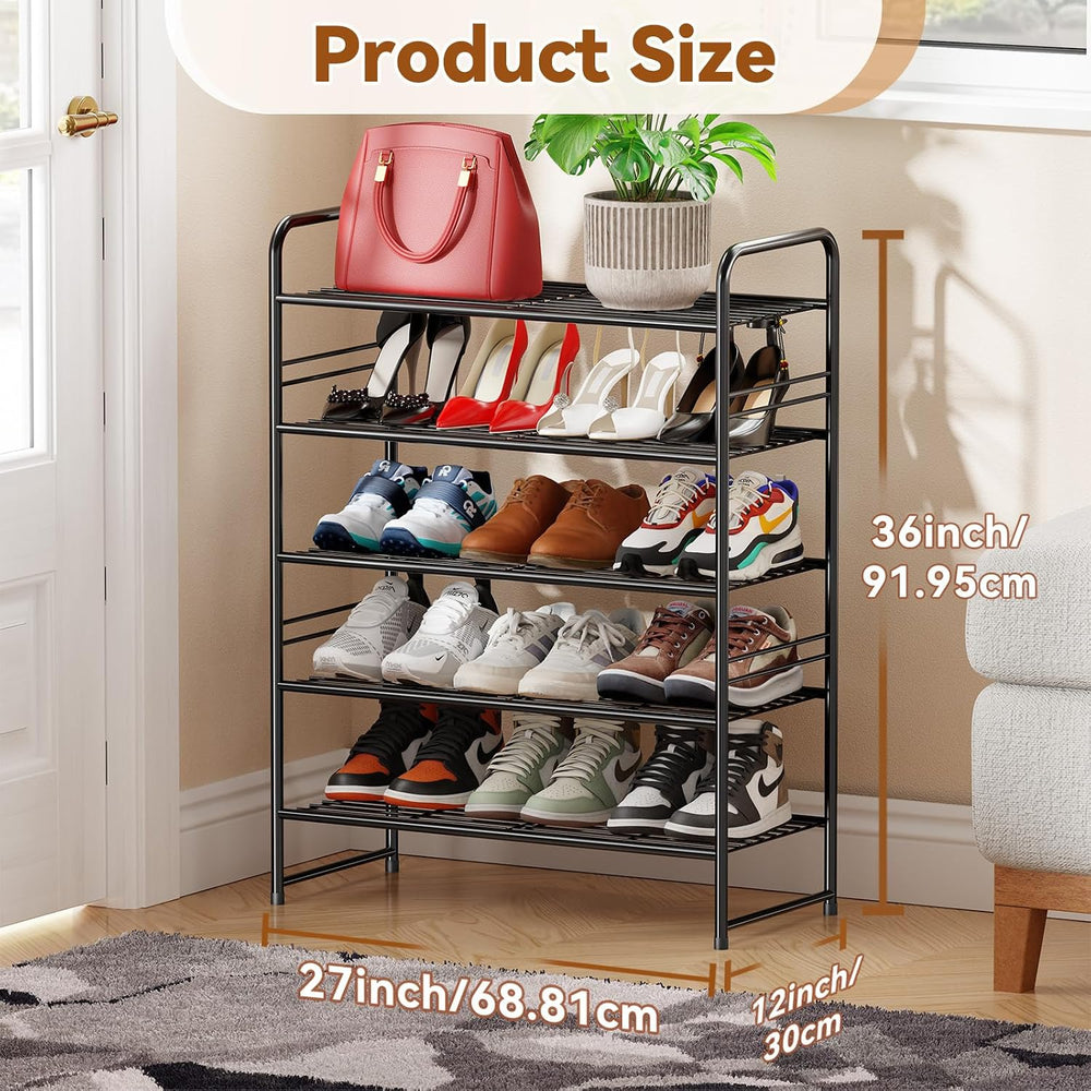 Heavy Duty 5 Tier Shoe Rack, 27 Inch Wide Closet Metal Shoe Storage Organizer...