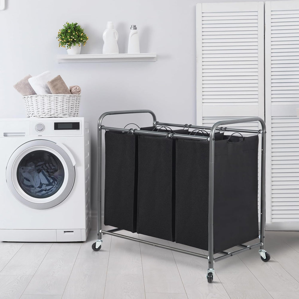 STORAGE MANIAC 3 Section Laundry Sorter, 35.6 Gal (135 L) Laundry Hamper Cart...