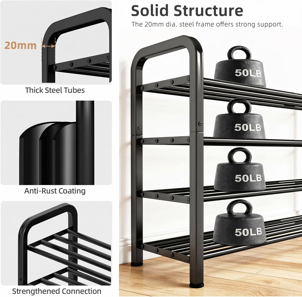 STORAGE MANIAC 4-Tier Expandable Shoe Rack, 16 Pairs Adjustable Shoe Shelf fo...