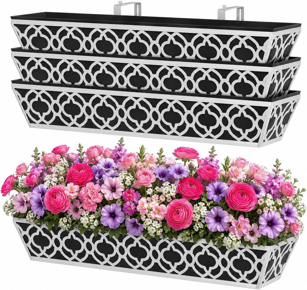 Y&M 4Pack 30'' Metal Railing Planter Box Set with Black Non-Woven...