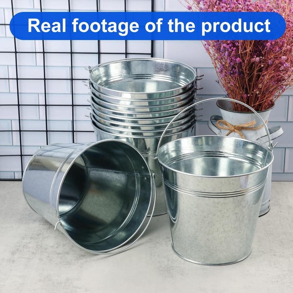 15 Pack 6 Inch Galvanized Metal Buckets with Handles, Rustic Metal Ice Bucket...