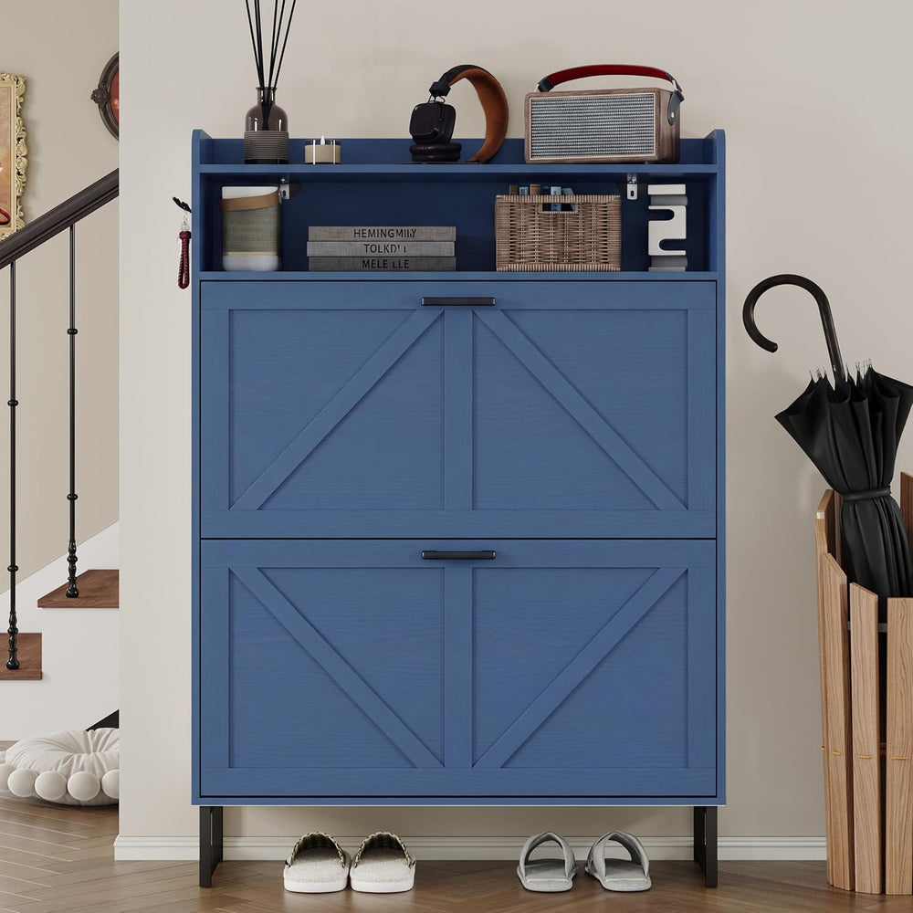 BORNOON Shoe Cabinet with 2 Flip Drawers Narrow Shoe Storage Cabinet Organize...