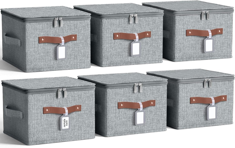 6 Pack Fabric Closet Storage Bins with Lids, 10×8×7 in, Gray