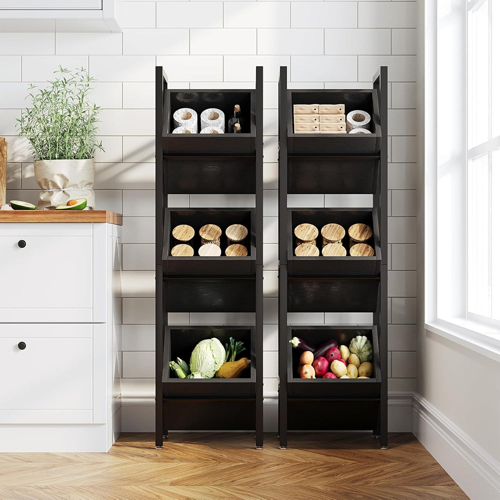 LITTLE TREE 3-Tier Basket Stand, Wooden Floor Stand Shelving Unit, Rustic Sta...